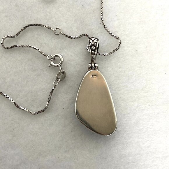 Sterling Silver 925 Bezel Set Labradorite Pendant Necklace 18.5" Box Chain - Picture 12 of 16